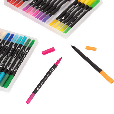 Kit Canetinhas Ponta Dupla Com 100 Cores Personalizado