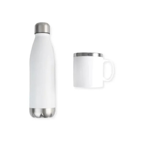 Kit Garrafa e Caneca Branca Personalizado